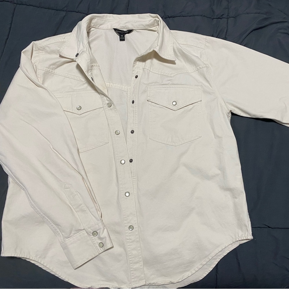 Banana Republic Cotton White Womens Rodeo Shirt w Pearl Clip Buttons Size M